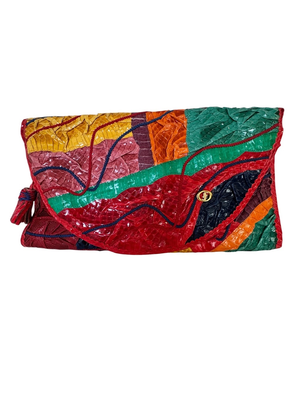RARE Vintage Carlo Fiori of Italy Multicolor Patchwork Leather Clutch